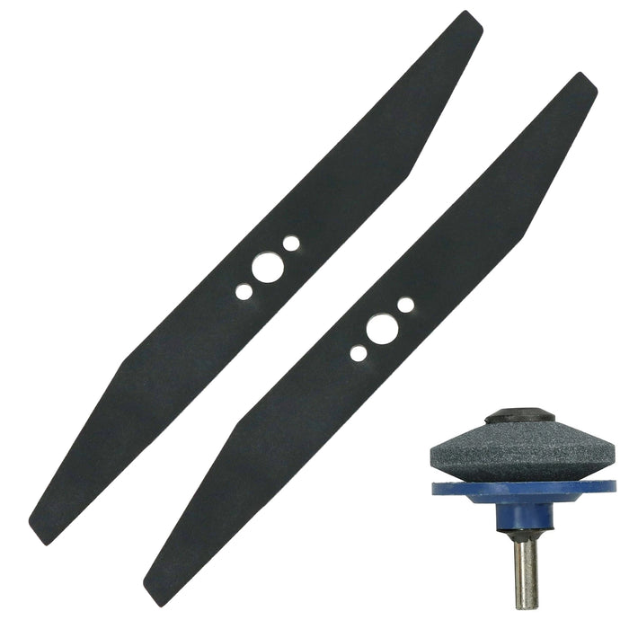 Blade for Flymo Hovervac 35 Turbo Vision Compact 350 Lawnmower Pack of 2 Blades, 35cm 14" + Sharpener Attachment