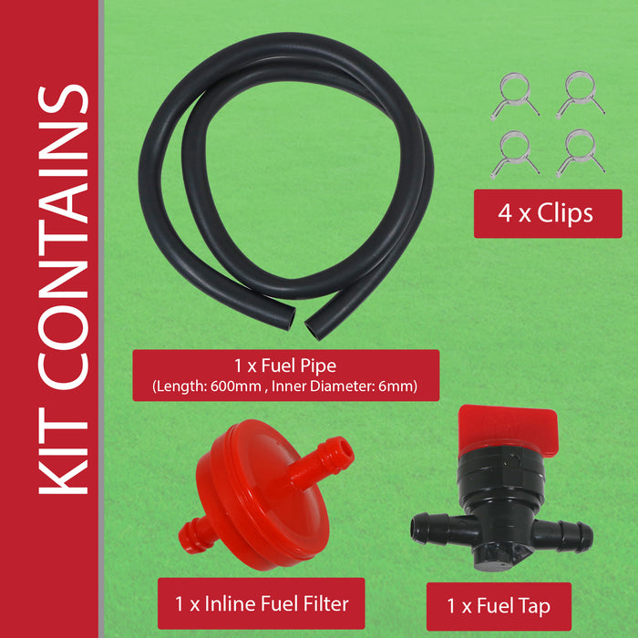 Fuel Pipe Kit for Briggs & Stratton Lawnmower Connection Tank 60cm Inline Tap Clips