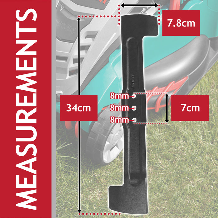 Metal Blade for Bosch Rotak 34 34R 34GC 340R 340ER Lawnmower (34cm, Pack of 2)