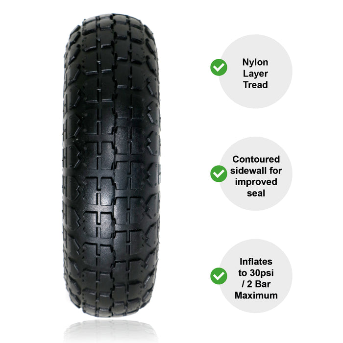 Wheelbarrow Wheel Tyre and Inner Tube (4.10-4 3.50-4, 30psi) 4 inch cart trolley + extra Innertube
