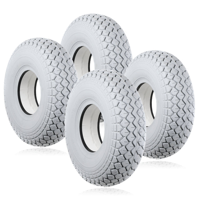 Mobility Scooter Tyre 4.00 x 5 Solid Block Tread 4.00-5 400x5 Grey No Puncture (4 pack)