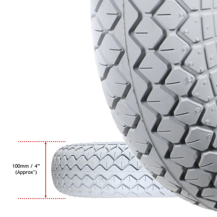 Mobility Scooter Tyre 4.00 x 5 Solid Block Tread 4.00-5 400x5 Grey No Puncture (2 pack)