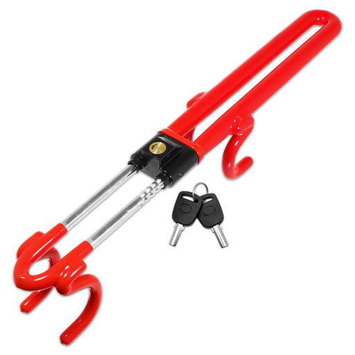 Universal Steering Wheel Lock Adjustable Extendable Anti Theft Car Security Twin Ratchet Bar (with 2 Keys)