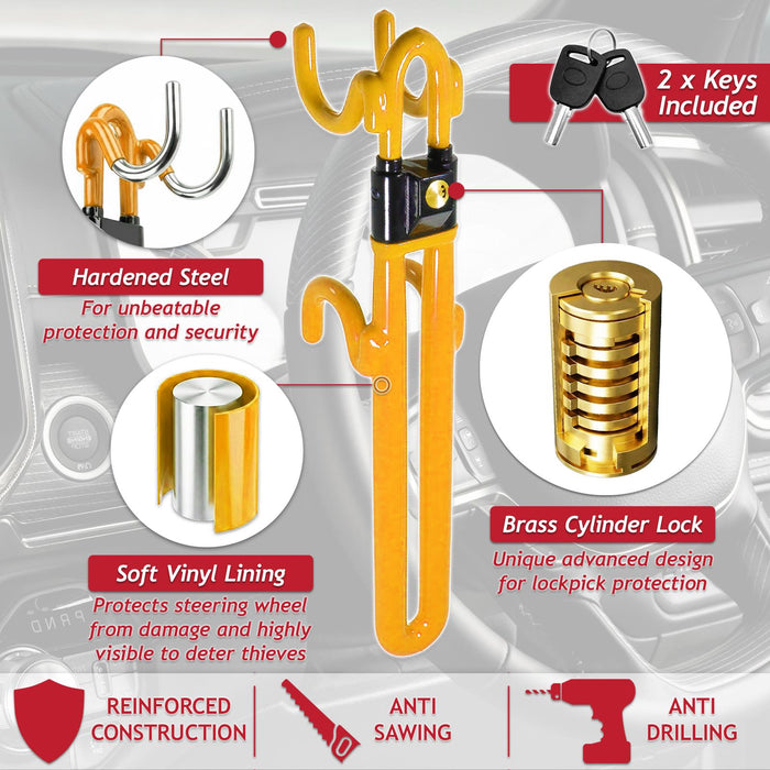 Universal Steering Wheel Lock Adjustable Extendable Anti Theft Car Security Twin Ratchet Bar (with 2 Keys)