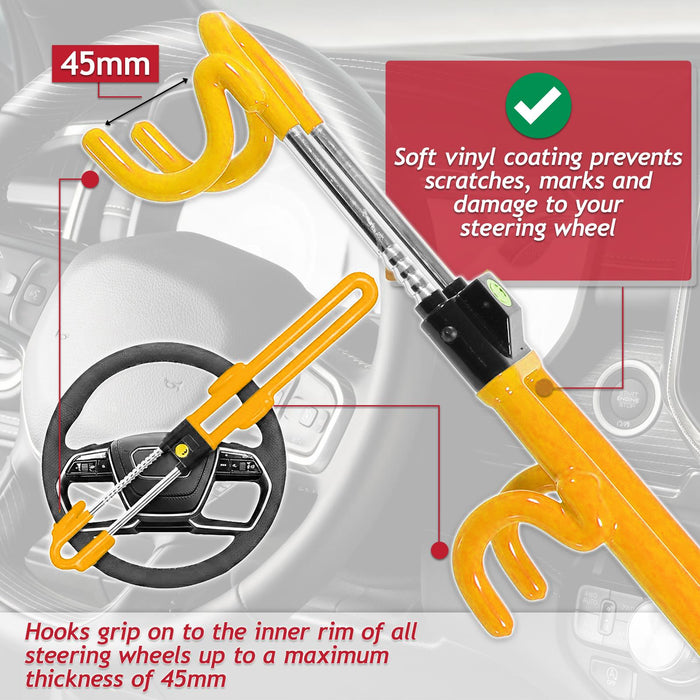 Universal Steering Wheel Lock Adjustable Extendable Anti Theft Car Security Twin Ratchet Bar (with 2 Keys)