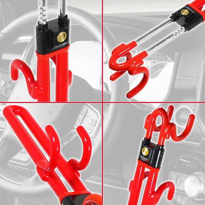 Universal Steering Wheel Lock Adjustable Extendable Anti Theft Car Security Twin Ratchet Bar (with 2 Keys)
