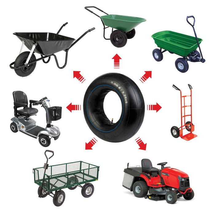 SPARES2GO Inner Tube 3.00x8 3.25x8 Straight Schrader Wheel Barrow Trailer Mobility Scooter Cart