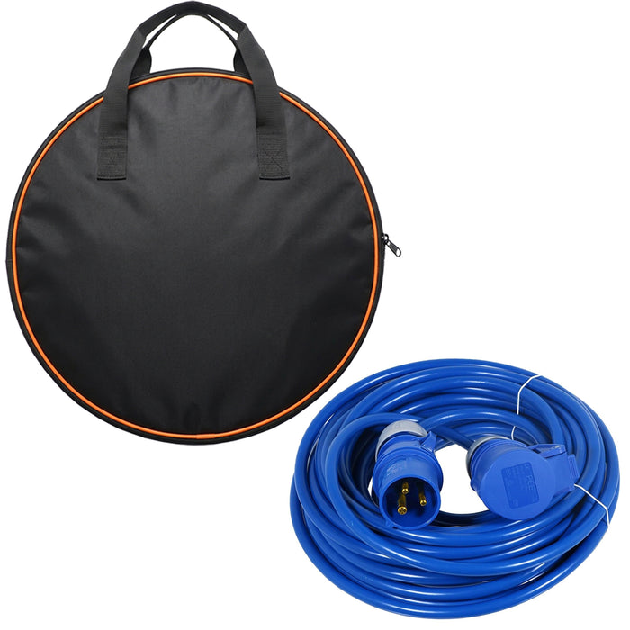 16A Extension Lead 14m 240V 1.5mm Extra Long Outdoor Caravan Motorhome Hook Up Power Cable (Blue) + Storage Bag