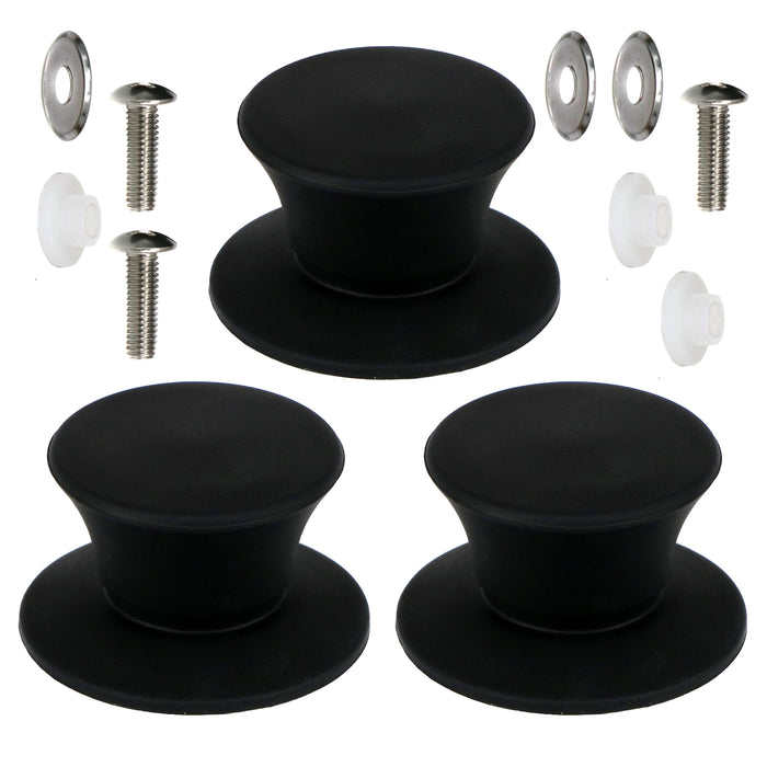 UNIVERSAL Pan Lid Handle 47m Black Silicone Saucepan Steamer Glass Pot Knob x 3