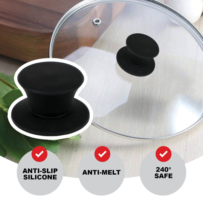 UNIVERSAL Pan Lid Handle 47m Black Silicone Saucepan Steamer Glass Pot Knob x 2