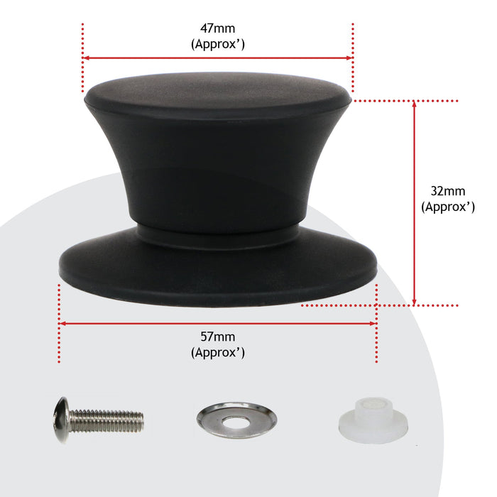 UNIVERSAL Pan Lid Handle 47m Black Silicone Saucepan Steamer Glass Pot Knob x 2