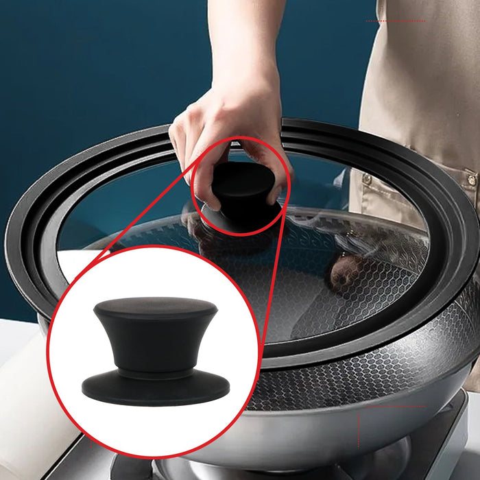 UNIVERSAL Pan Lid Handle 47m Black Silicone Saucepan Steamer Glass Pot Knob x 2
