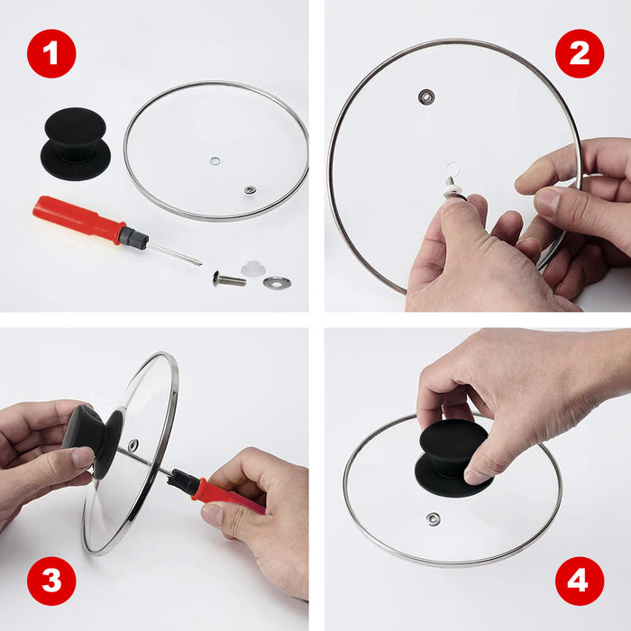 UNIVERSAL Pan Lid Handle 47m Black Silicone Saucepan Steamer Glass Pot Knob