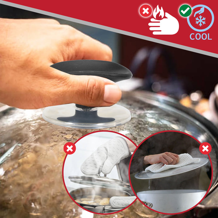 Universal Pan Lid Handle 6cm Saucepan Slow Cooker Steamer Pot Knobs (Black / Chrome Silver, Pack of 2)
