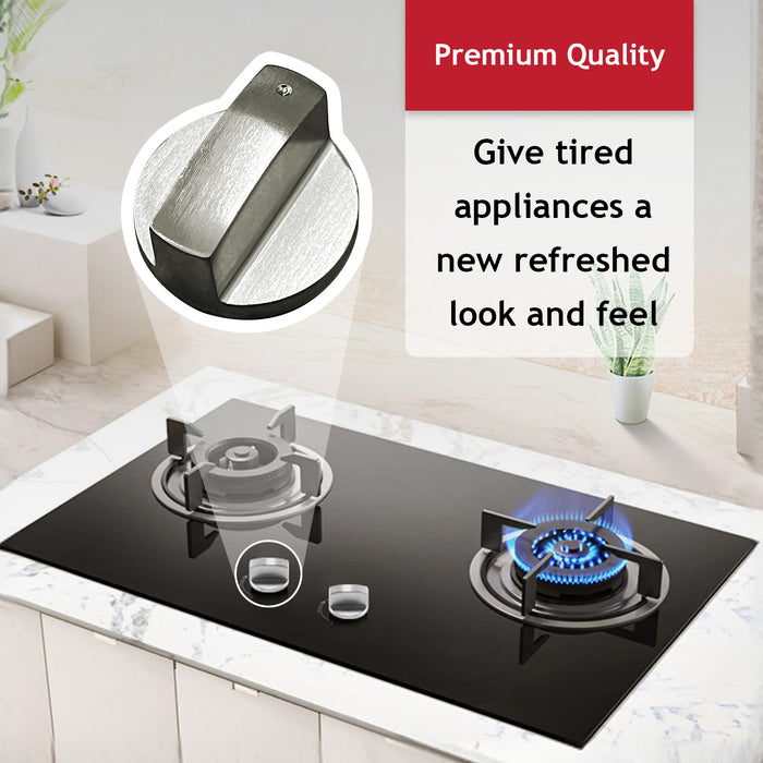 UNIVERSAL Metal Oven Knob Switch Silver Cooktop Stove Hob 6mm D Replacement x 4