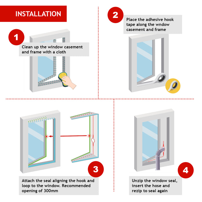 Air Con Window Seal Kit Portable AC Air Conditioning Zip Hose Vent 3m Universal