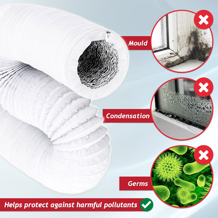 Universal Cooker Hood Extractor Vent Hose PVC Aluminium Foil Insulated Duct Outlet Pipe Connector Kit (5" x 2.5m)