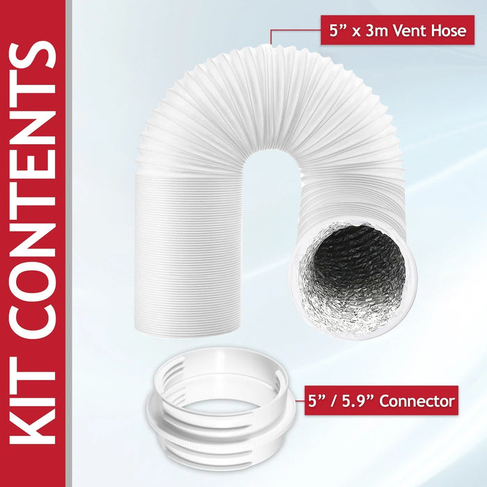 Cooker Hood Vent Hose 3 Metre 5" 5.9" Duct Pipe Extension Threaded Coupler Connector Ring Kit