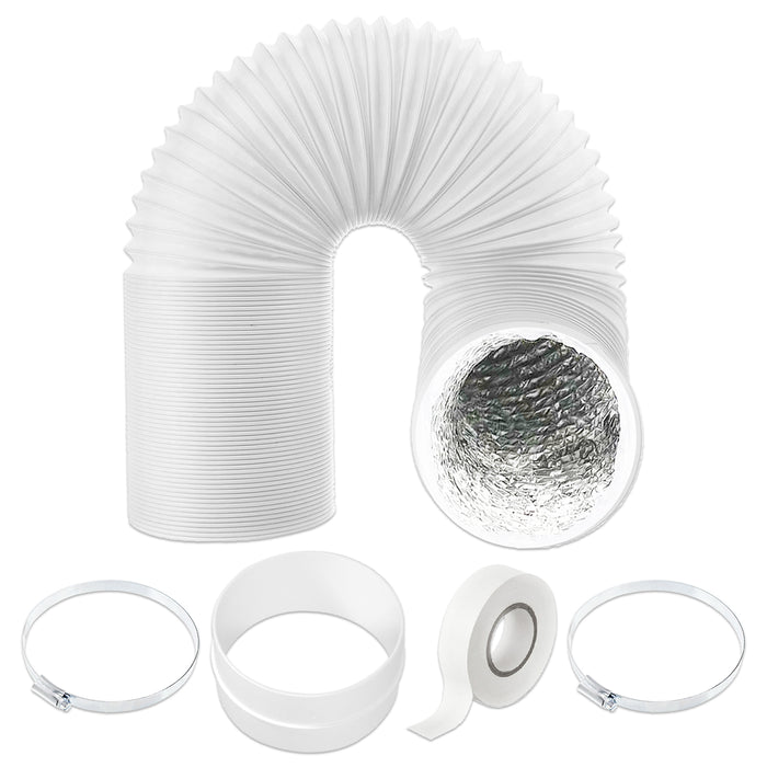 Universal HVAC Vent Hose 5" x 2.5m PVC Aluminium Foil Insulated Duct Exhaust Outlet Pipe Extension Kit