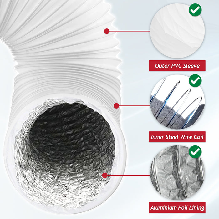 Vent Hose for Lamona Cooker Hood Extractor PVC Aluminium Foil Insulated Duct Outlet Pipe (6" x 2.5m)