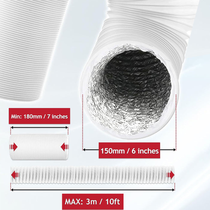 Insulated Vent Hose for Zanussi Flexible PVC Aluminium Foil Lined Duct Outlet Pipe + Clamp Clips (6" x 3m)