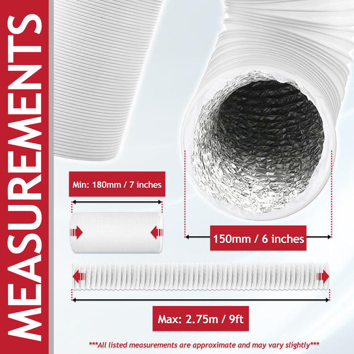 Universal Insulated Vent Hose Flexible PVC Aluminium Foil Lined Duct Outlet Pipe (6" x 2.5m)