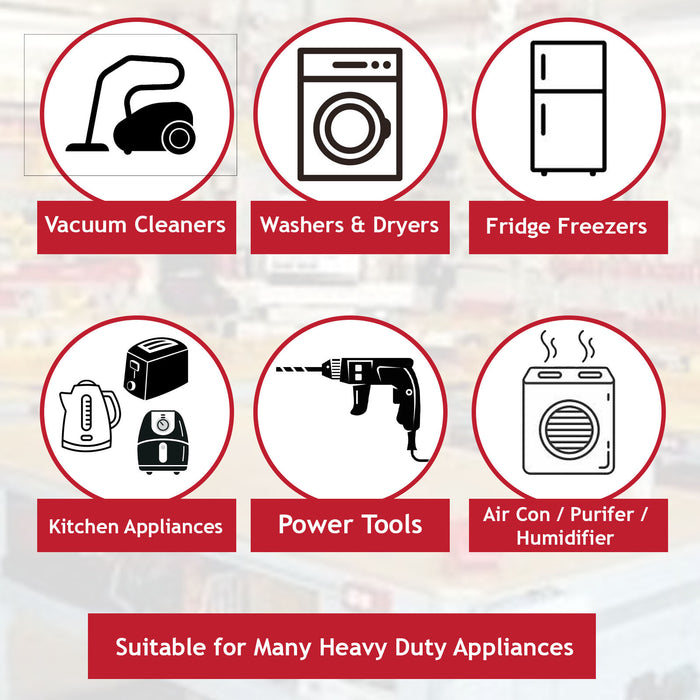 Universal Power Cable 3 Core 13A 1.5mm UK Plug 10m Vacuum Heavy Duty Appliance