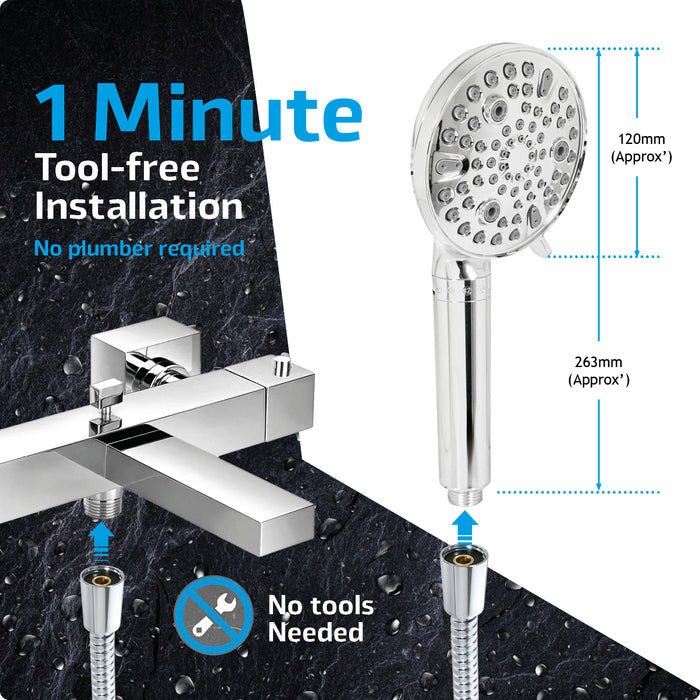 Shower Head with Filter and Hose Kit Multi Function 9 Power Modes Massage Mist Chrome