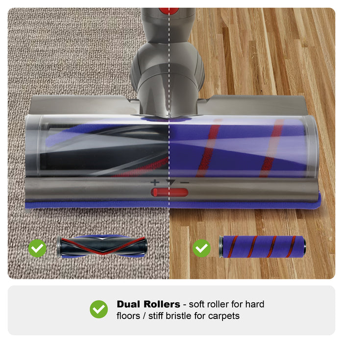 Dual Roller Floor Brush Head for DYSON V7 V8 V10 V11 V15 Carpet Hard Floors