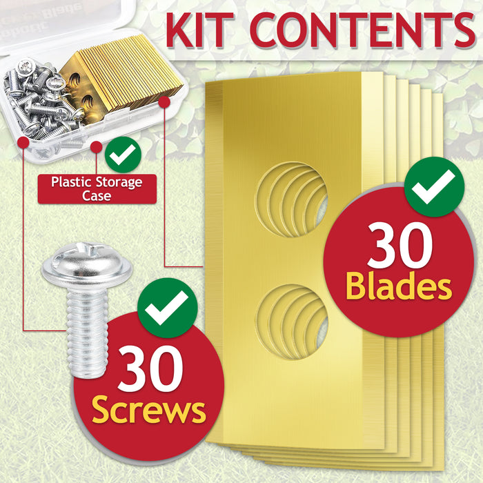 Blades for Worx Landroid Robot Lawnmower Titanium Coated WA0176 (Pack of 30 + Screws + Case)