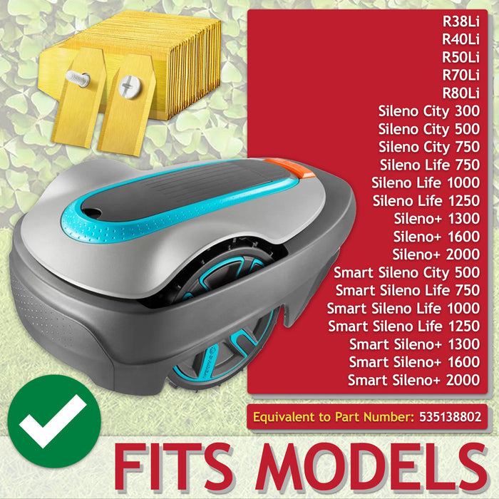 Blades for Gardena Smart Sileno City Life R38Li R40Li R50Li R70Li R80Li Robot Lawnmower Titanium Coated 535138802 (Pack of 30 + Screws + Case)
