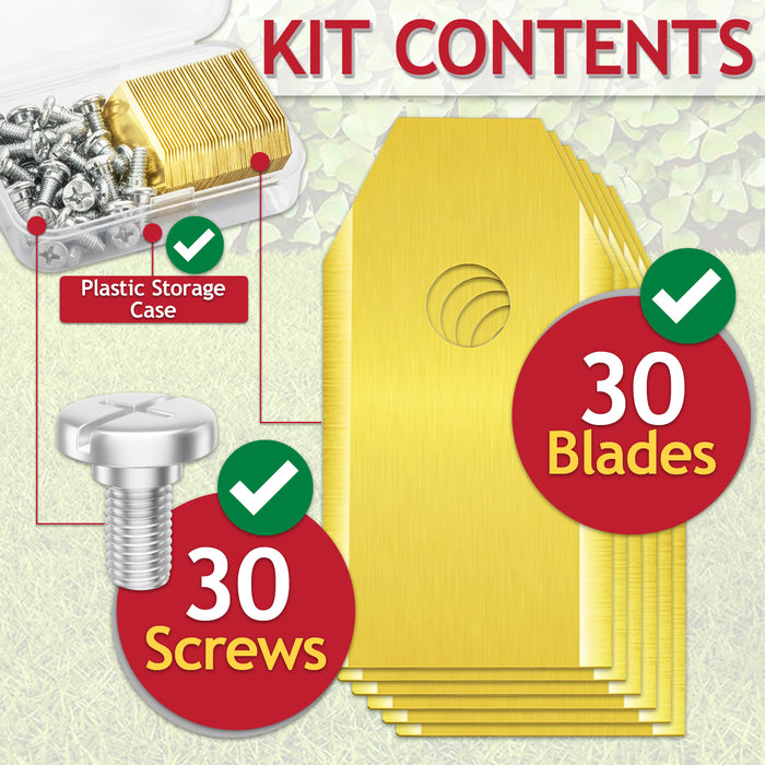 Blades for Gardena Smart Sileno City Life R38Li R40Li R50Li R70Li R80Li Robot Lawnmower Titanium Coated 535138802 (Pack of 30 + Screws + Case)