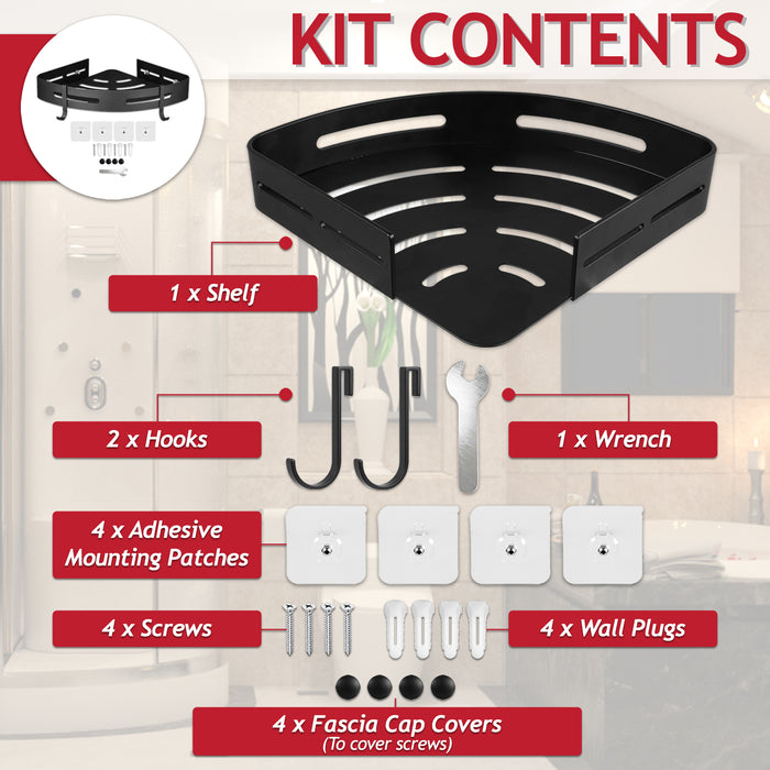 Luxury Shower Corner Shelf Storage Rack Bathroom Kitchen Bedroom Caddy Organiser (Matt Black)