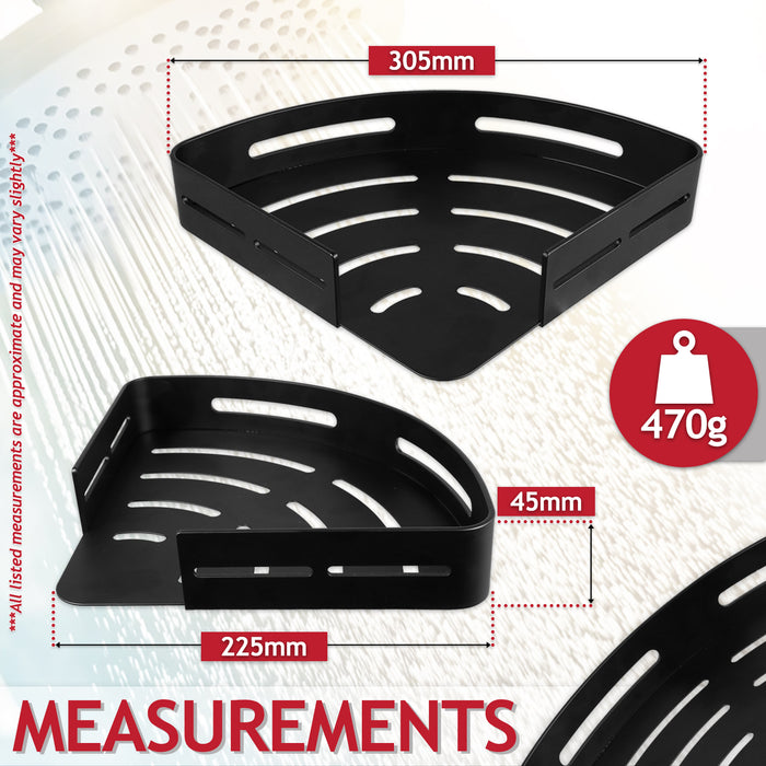 Luxury Shower Corner Shelf Storage Rack Bathroom Kitchen Bedroom Caddy Organiser (Matt Black, Pack of 2)