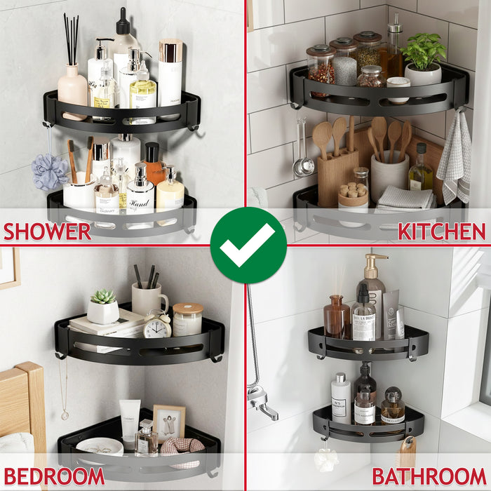 Luxury Shower Corner Shelf Storage Rack Bathroom Kitchen Bedroom Caddy Organiser (Matt Black)