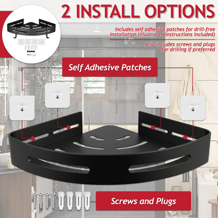 Luxury Shower Corner Shelf Storage Rack Bathroom Kitchen Bedroom Caddy Organiser (Matt Black)