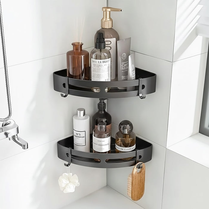 Luxury Shower Corner Shelf Storage Rack Bathroom Kitchen Bedroom Caddy Organiser (Matt Black)