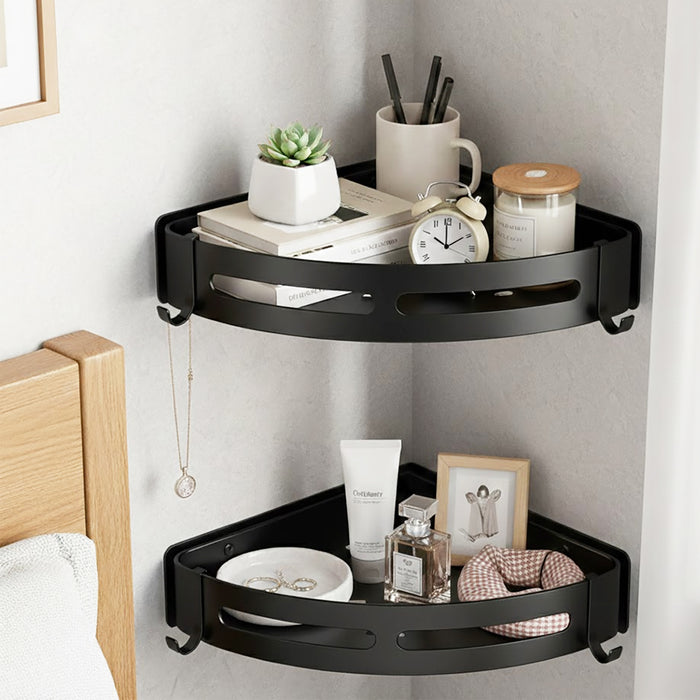 Luxury Shower Corner Shelf Storage Rack Bathroom Kitchen Bedroom Caddy Organiser (Matt Black)