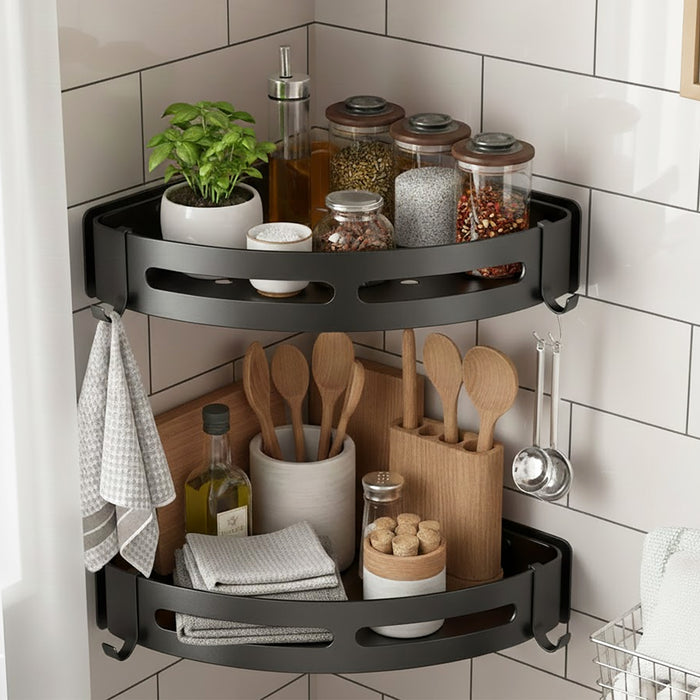 Luxury Shower Corner Shelf Storage Rack Bathroom Kitchen Bedroom Caddy Organiser (Matt Black)