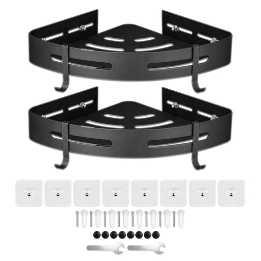 Luxury Shower Corner Shelf Storage Rack Bathroom Kitchen Bedroom Caddy Organiser (Matt Black, Pack of 2)
