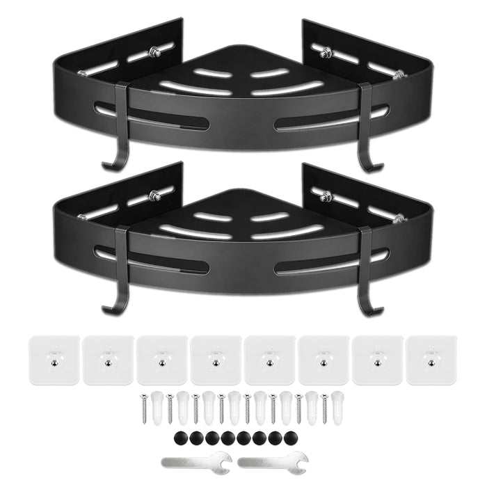 Luxury Shower Corner Shelf Storage Rack Bathroom Kitchen Bedroom Caddy Organiser (Matt Black, Pack of 2)