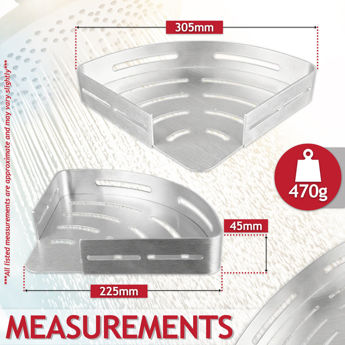 Luxury Shower Corner Shelf Storage Rack Bathroom Kitchen Bedroom Caddy Organiser (Brushed Silver, Pack of 2)