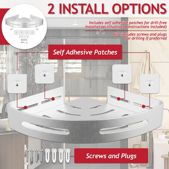 Luxury Shower Corner Shelf Storage Rack Bathroom Kitchen Bedroom Caddy Organiser (Brushed Silver)