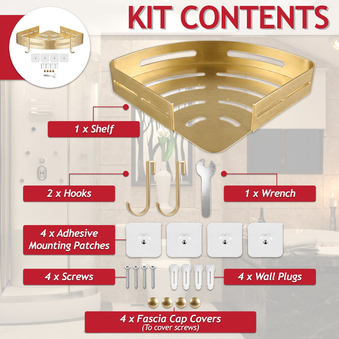 Luxury Shower Corner Shelf Storage Rack Bathroom Kitchen Bedroom Caddy Organiser (Brushed Gold)