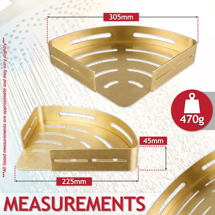 Luxury Shower Corner Shelf Storage Rack Bathroom Kitchen Bedroom Caddy Organiser (Brushed Gold)