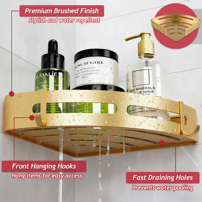 Luxury Shower Corner Shelf Storage Rack Bathroom Kitchen Bedroom Caddy Organiser (Brushed Gold)