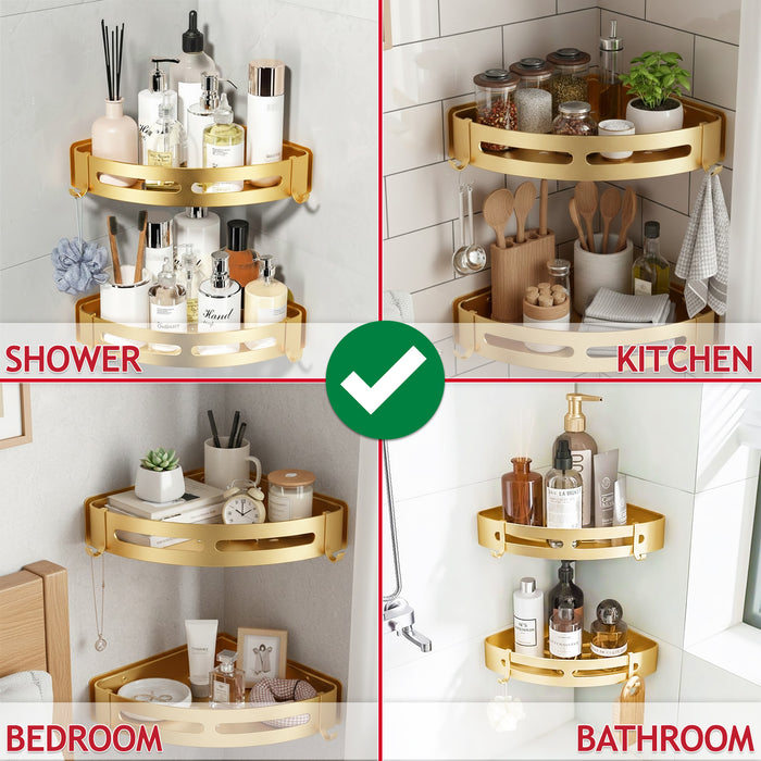 Luxury Shower Corner Shelf Storage Rack Bathroom Kitchen Bedroom Caddy Organiser (Brushed Gold)