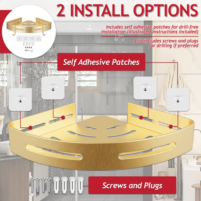 Luxury Shower Corner Shelf Storage Rack Bathroom Kitchen Bedroom Caddy Organiser (Brushed Gold)