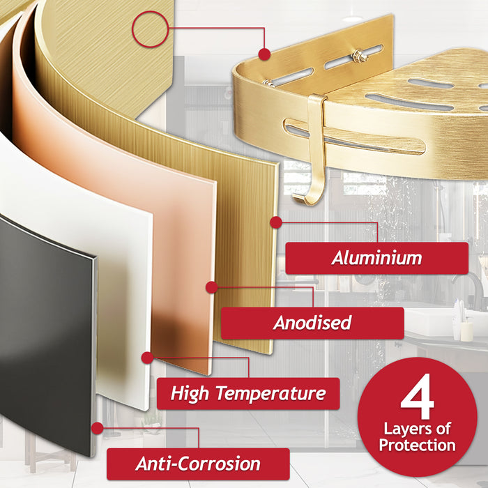 Luxury Shower Corner Shelf Storage Rack Bathroom Kitchen Bedroom Caddy Organiser (Brushed Gold)