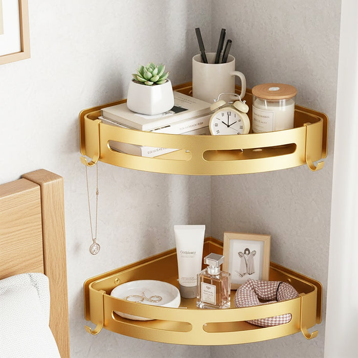 Luxury Shower Corner Shelf Storage Rack Bathroom Kitchen Bedroom Caddy Organiser (Brushed Gold)